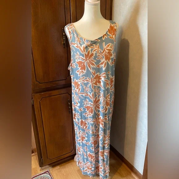 Denim&Co | Dresses | Floral Sleeveless Maxi Or Midi Depending On Height Dress In Blue And Orange | Poshmark Denim&Co | Dresses | Floral Sleeveless Maxi Or Midi Depending On Height Dress In Blue And Orange | Poshmark
